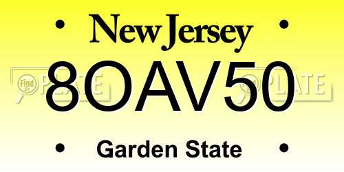 8OAV50 New Jersey License Plate