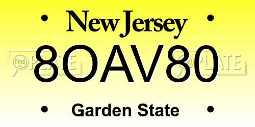 8OAV80 New Jersey License Plate