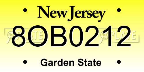8OB0212 New Jersey License Plate