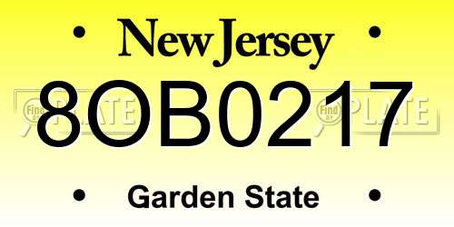 8OB0217 New Jersey License Plate