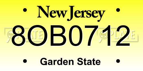 8OB0712 New Jersey License Plate