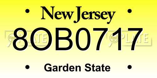 8OB0717 New Jersey License Plate