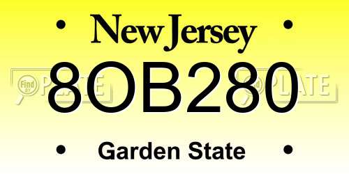 8OB280 New Jersey License Plate