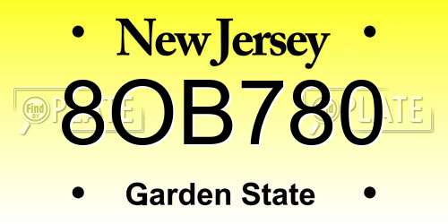 8OB780 New Jersey License Plate