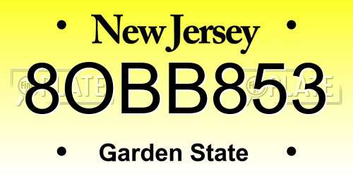 8OBB853 New Jersey License Plate