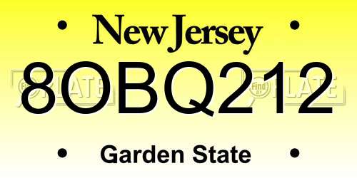 8OBQ212 New Jersey License Plate