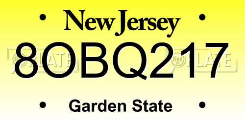 8OBQ217 New Jersey License Plate