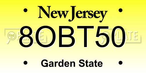 8OBT50 New Jersey License Plate