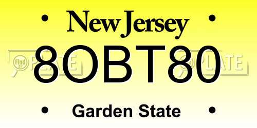 8OBT80 New Jersey License Plate