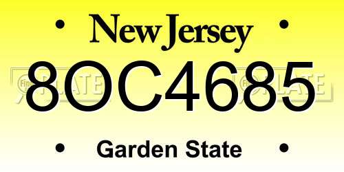 8OC4685 New Jersey License Plate