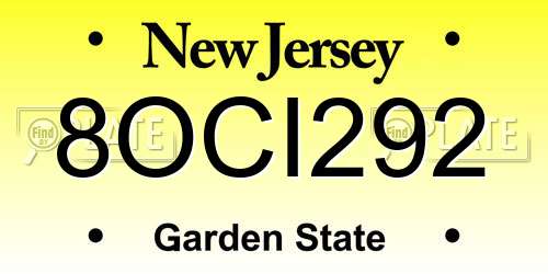8OCI292 New Jersey License Plate