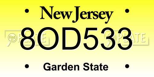 8OD533 New Jersey License Plate