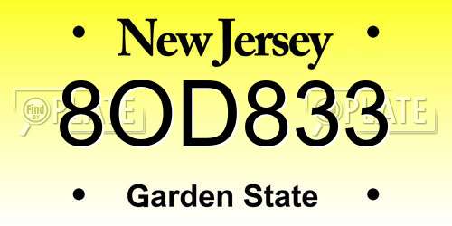 8OD833 New Jersey License Plate