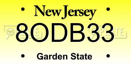 8ODB33 New Jersey License Plate
