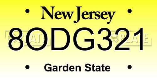 8ODG321 New Jersey License Plate