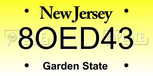 8OED43 New Jersey License Plate