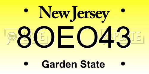 8OEO43 New Jersey License Plate