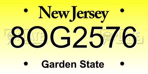 8OG2576 New Jersey License Plate