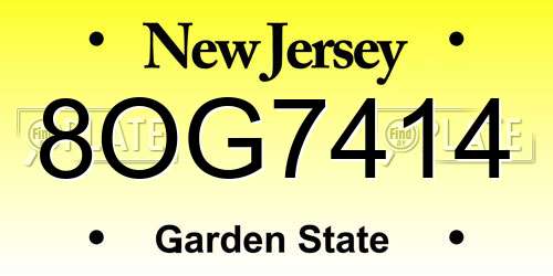8OG7414 New Jersey License Plate