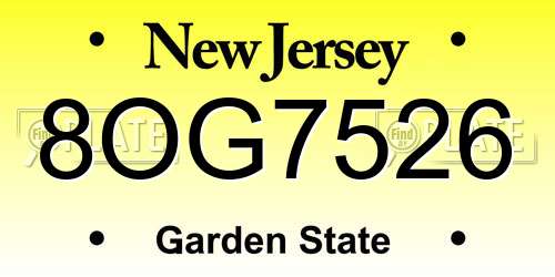 8OG7526 New Jersey License Plate