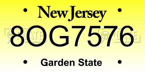 8OG7576 New Jersey License Plate