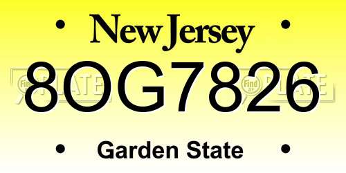 8OG7826 New Jersey License Plate
