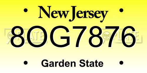 8OG7876 New Jersey License Plate