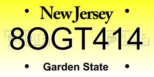 8OGT414 New Jersey License Plate