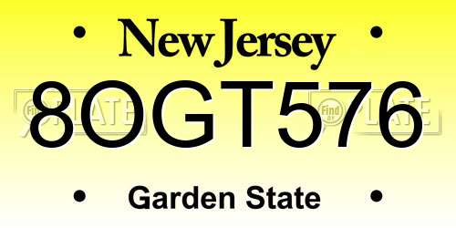 8OGT576 New Jersey License Plate