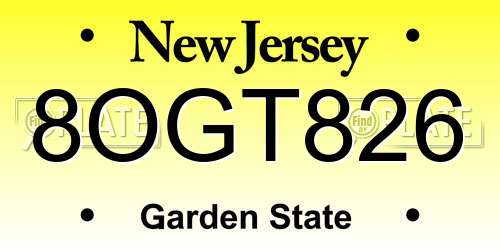 8OGT826 New Jersey License Plate