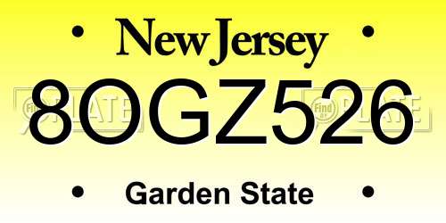 8OGZ526 New Jersey License Plate