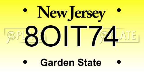 8OIT74 New Jersey License Plate