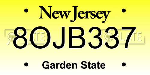 8OJB337 New Jersey License Plate