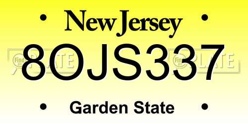 8OJS337 New Jersey License Plate