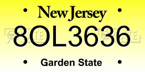 8OL3636 New Jersey License Plate