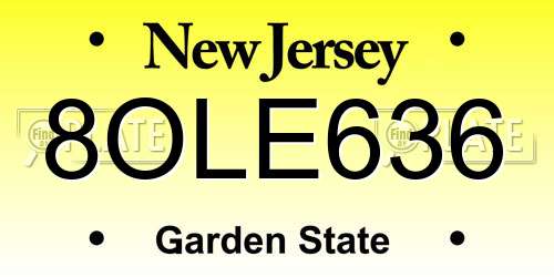 8OLE636 New Jersey License Plate