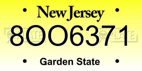 8OO6371 New Jersey License Plate