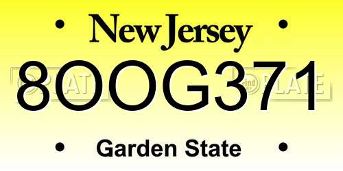 8OOG371 New Jersey License Plate