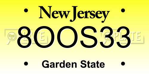 8OOS33 New Jersey License Plate