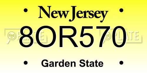 8OR570 New Jersey License Plate