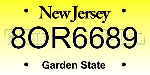 8OR6689 New Jersey License Plate