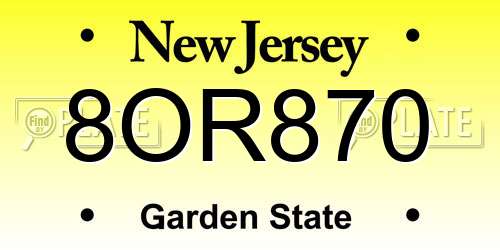 8OR870 New Jersey License Plate