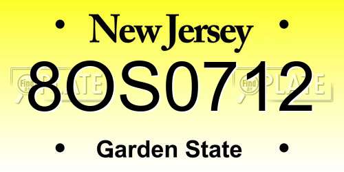 8OS0712 New Jersey License Plate