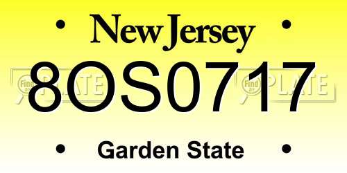 8OS0717 New Jersey License Plate