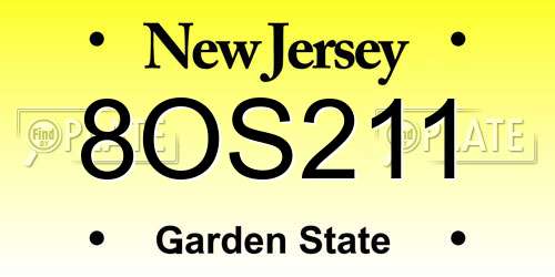 8OS211 New Jersey License Plate