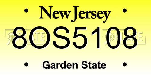 8OS5108 New Jersey License Plate