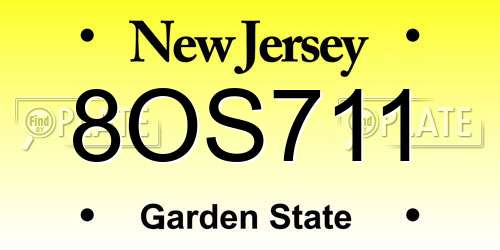8OS711 New Jersey License Plate