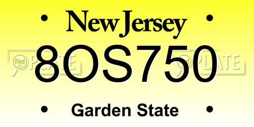 8OS750 New Jersey License Plate