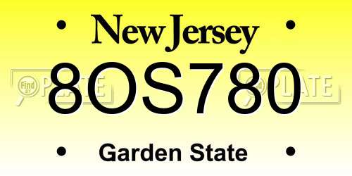 8OS780 New Jersey License Plate