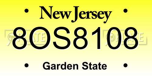 8OS8108 New Jersey License Plate